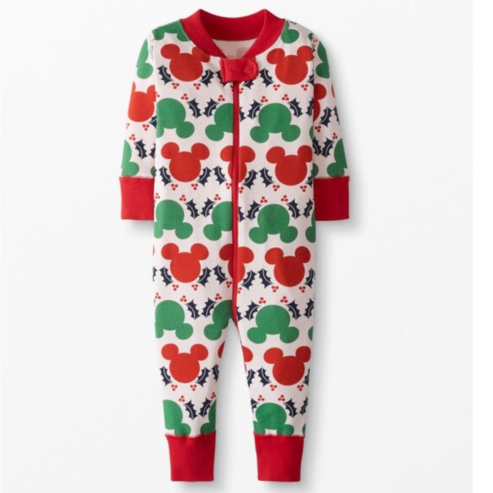 Hanna Andersson Disney Mickey Organic Cotton Sleeper in Mickey Holly Garland